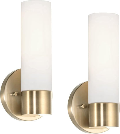 Kira Home Sol 10" Modern Wall Sconce with Frosted Glass Shade, for Bathroom/Vanity, Cool Brass Finish, 2-Pack