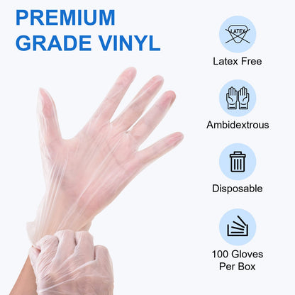 SCHNEIDER Clear Vinyl Exam Gloves, 4-mil, Medium 100-ct Box, Latex-Free, Disposable Gloves, Medical Gloves, Cleaning Gloves, Food Prep Gloves, Food Safe Rubber Gloves, Powder-Free, Non-Sterile