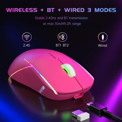 FFJ Wireless Gaming Mouse, 24000 DPI, Tri-Mode 2.4G/USB-C/Bluetooth 5.3 Gaming Mouse Wireless, RGB Programmable Mouse Gamer, 75Hrs Battery Life, Rechargeable Gaming Mice for PC, Mac, PS5, Xbox - Black