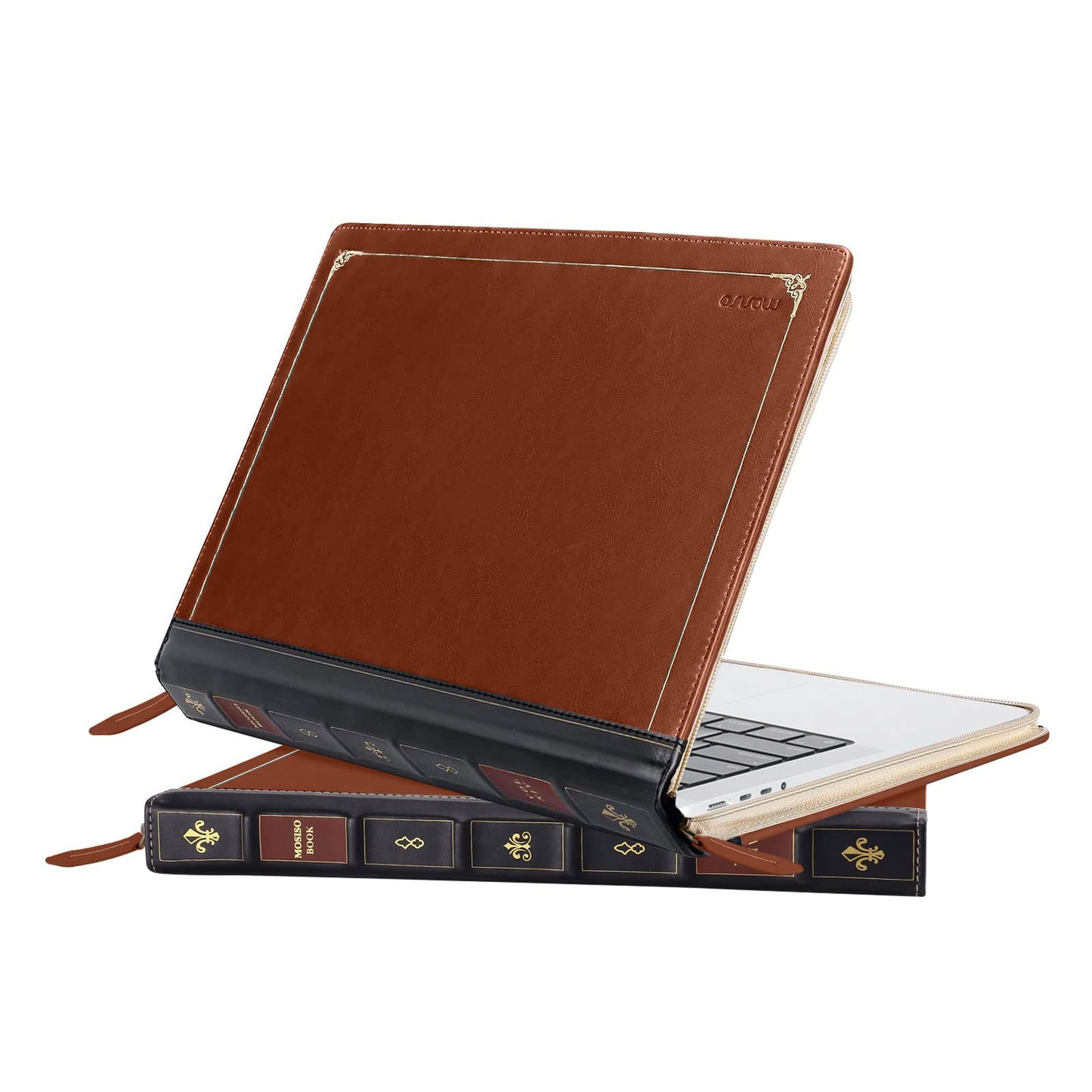 MOSISO Laptop Case, Laptop Sleeve 14 inch Compatible with MacBook Pro 14 inch Pro/Max M5 M4 M3 M2 M1 2026-2021, PU Leather Laptop Sleeve Case Vintage Zippered Protective Case Cover, Brown