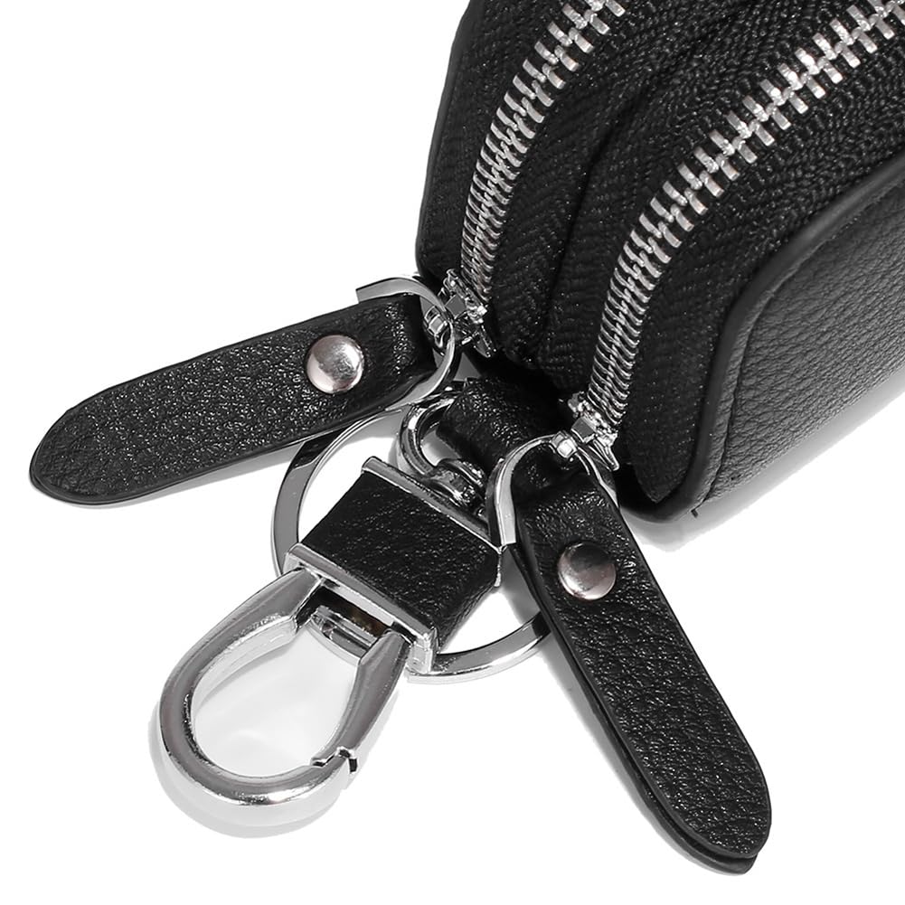 Berfi Life Key Fob Case Genuine Leather, Double Zipper Car Key Holder & Key Wallet with Keychain, Key Pouch for Purse Gift