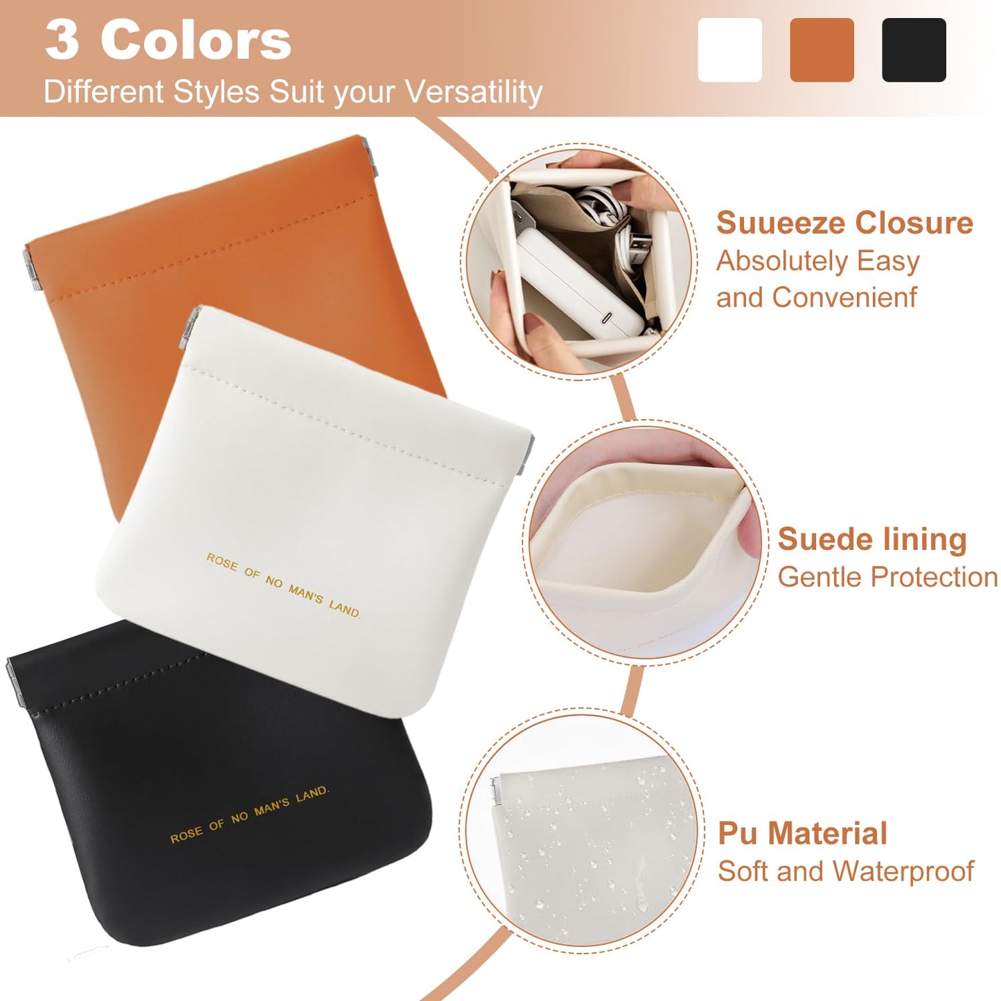 Yhwocd 6 Pack Small & Regular Size Leather Makeup Bag & Coin Pouch Organizer, Snap Closure, Portable Mini Storage Bag for Purse, Traveling & Commuting