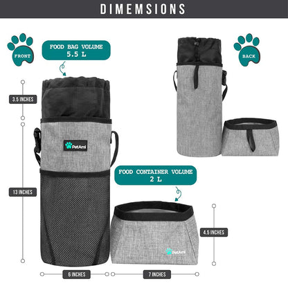 PetAmi Travel Dog Food Bag Pet Collapsible Dog Bowls Set, Dog Kibble Bag, Pet Food Water Bowls for Dogs Cats, Foldable Waterproof Dog Camping Bowls Cup Dish Accessories for Hiking, Heather Gray