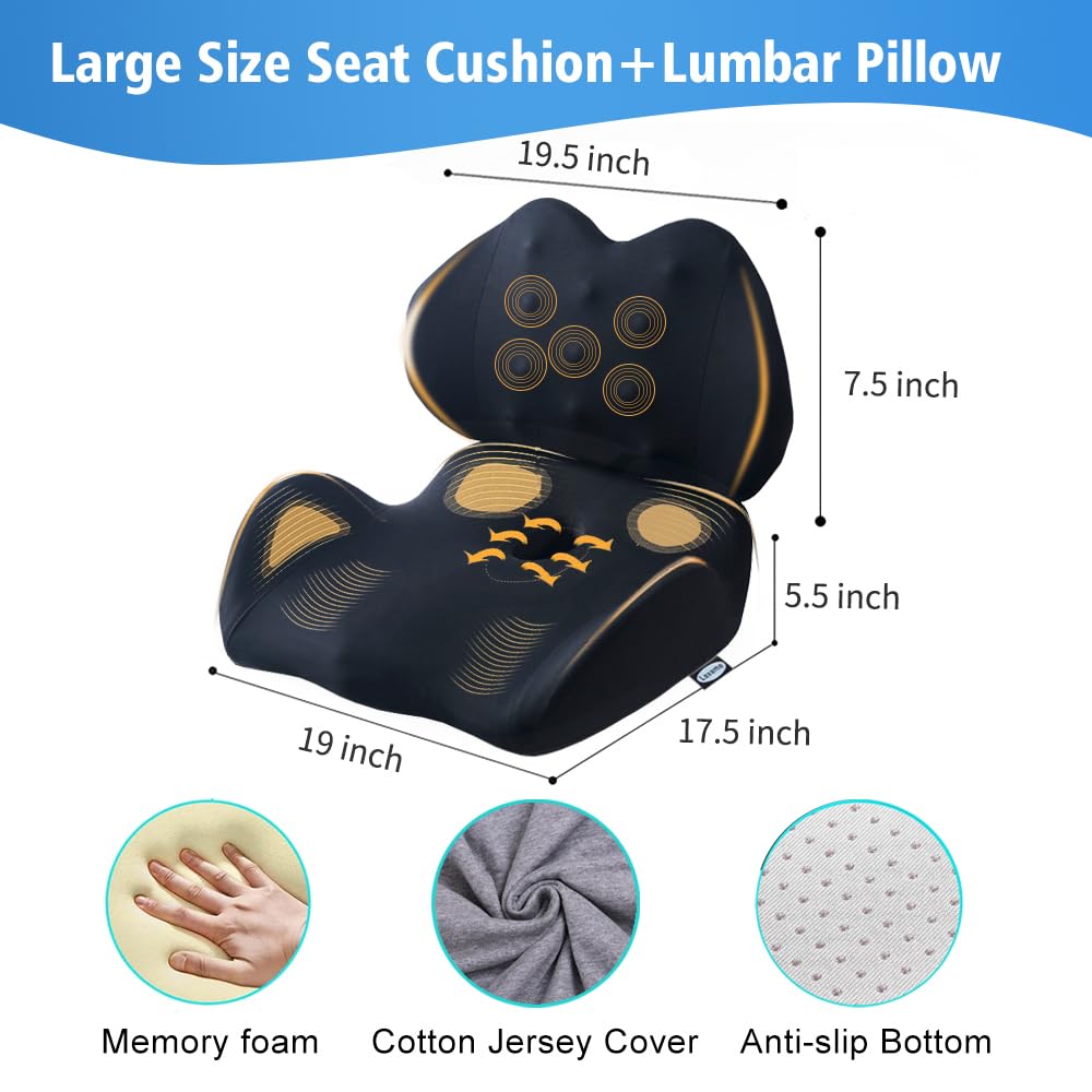 Lexeme X Large Memory Foam Seat Cushion Lumbar Support Pillow for Sciatica & Tailbone Pressure Relief Coccyx Pad for Office Chair, Car,Wheelchair,Home,Office