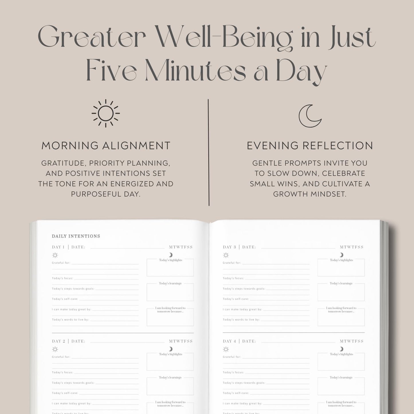 YOU – The Well-being Journal by Olive + Page – 6-Month Guided Self Care Journal with Gratitude Prompts, Daily Planner, Habit Tracker, and Reflection – Undated Wellness Journal – Linen Gold Foil Cover (Sand)