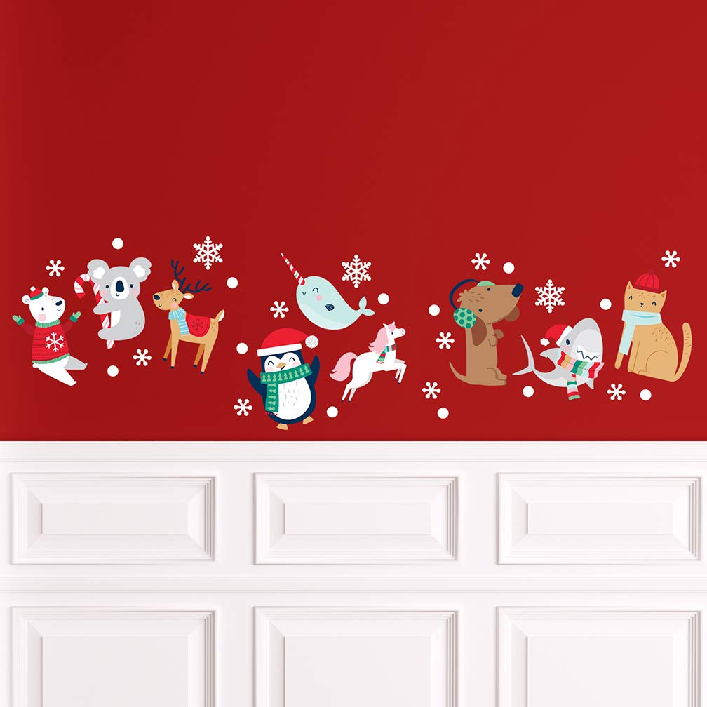 Paper Riot Co. Snow Animals Cute Characters Christmas Holiday Wall Stickers Removable Adhesive for Classroom Kids Room Nursery Bedroom Home Decor 66 Count Decals