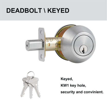 Comfhouse 1 Side Keyed Deadbolt Lock,Single Cylinder Dead Bolt, Satin Nickel Round Exterior Keyed Front Entry Inside Door Deadbolt