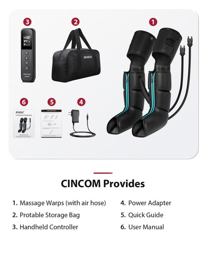 CINCOM Leg Massager for Circulation and Pain Relief, Air Compression 3 in 1 Leg Massager for Foot Calf & Thigh, Leg Compression Boots for Recovery, Edema, RLS Relief