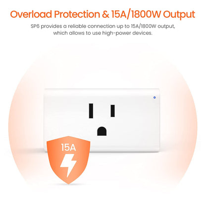 TENDA SP6 Smart Plug WiFi Outlet Switch, Works with Alexa & Google Assistant for Voice Control, Remote Control via App, Timer & Schedule Function, 15A Easy Install, Compact Design, FCC ETL Certified