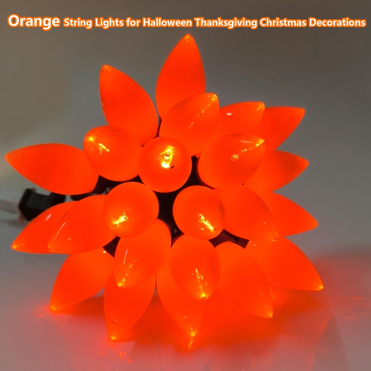 Fonusty 25Ft LED Orange Christmas Lights, C9 Outdoor Christmas Light 25 LED Orange Bulb Lights, Connectable Fall Decor String Light for Thanksgiving Autumn Xmas Halloween Decoration