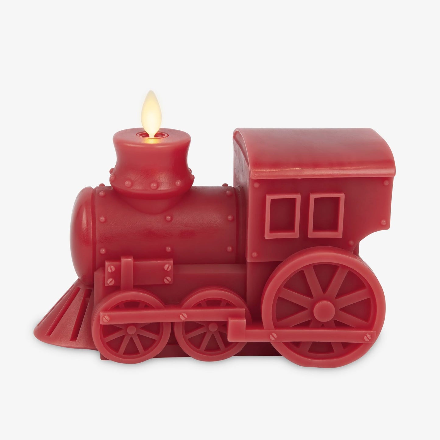Luminara - Flameless Holiday LED Candle Battery Operated Moving Flame - Red Train - Pack of 1-7.3x5.5x5.5 - Auto Timer Built-in 5-Hour Timer Candle
