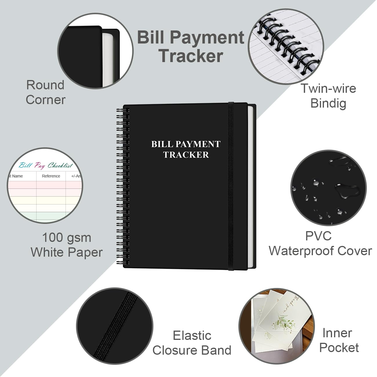 Bill Tracker Notebook - Monthly Bill Organizer & Planner for Personal Budgeting Financial, Monthly Bill Payment Checklist, 8.5" x 11", Black