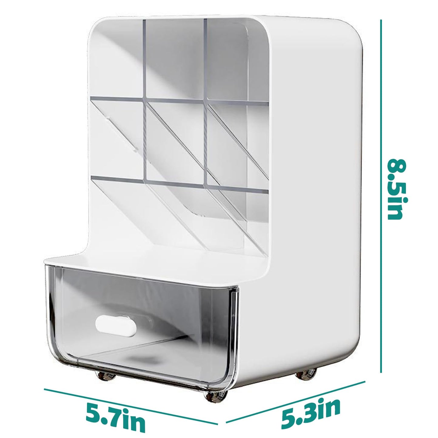 Pen Organizer for Desk, Desk Organizer with Drawer, Multi-Functional Pencil Holder with 6 Compartments and 1 Drawer Organization Storage Accessories for Office Home School Workspace (White)