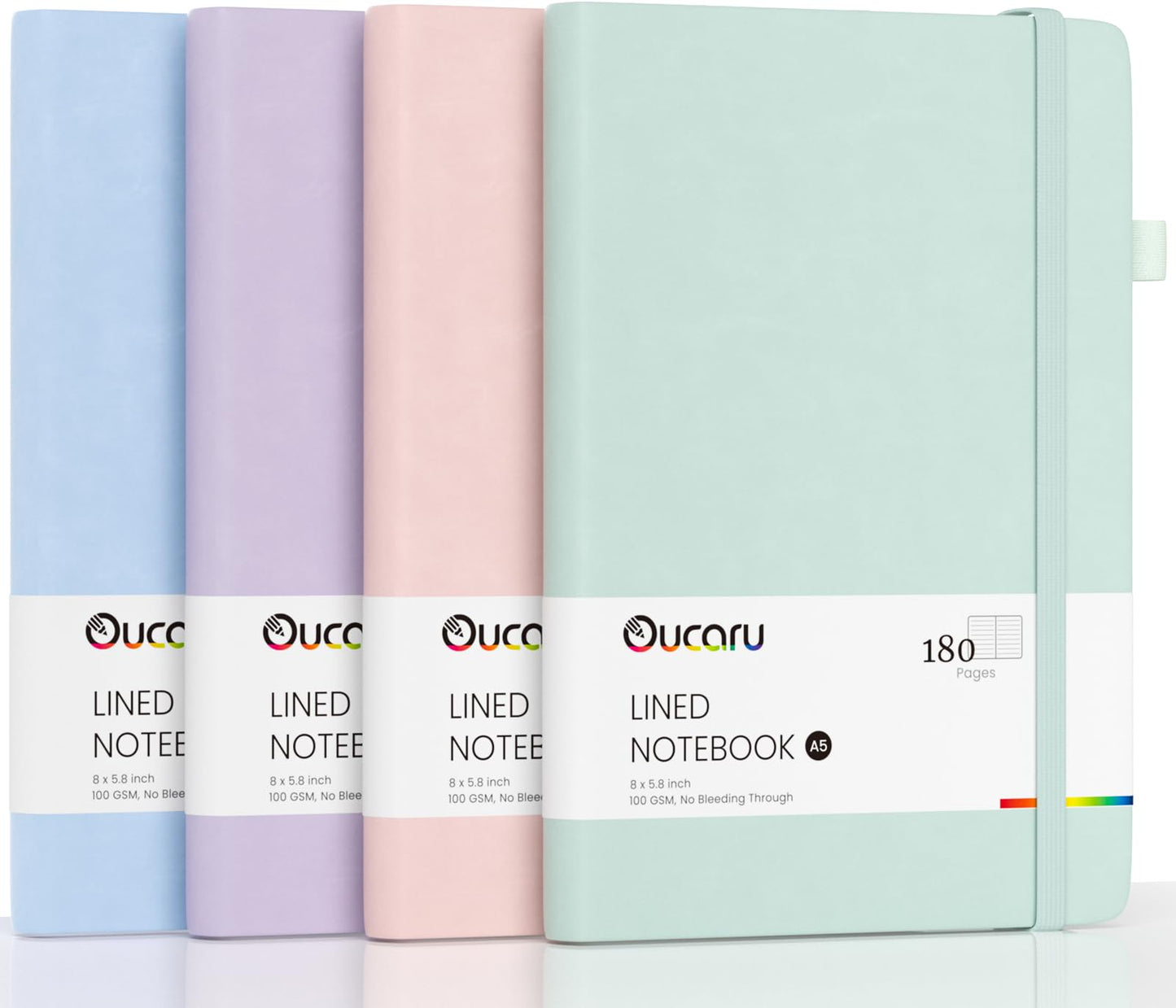 Oucaru Lined Journal Notebook, 4 Pack, 180 Pages, A5 Journals for Writing, 100 GSM Thick Paper, Small Notebooks Daily Journal for Women Men Work, Business, School, Travel Supplies