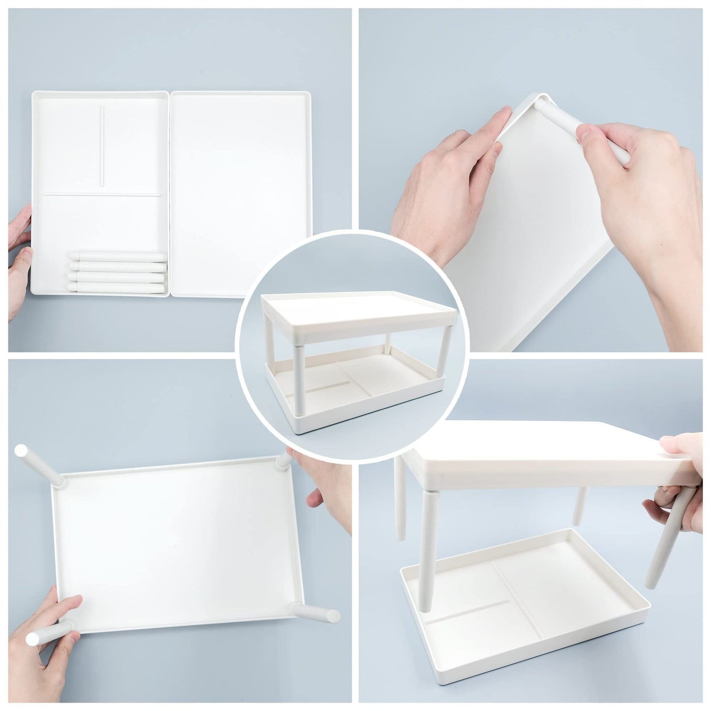 souG Desktop Storage Rack Organizer for Kitchen Bathroom Office Dorm - Double-Layer Cosmetic Stationery Storage Holder and Table Sundries Display Shelf - White