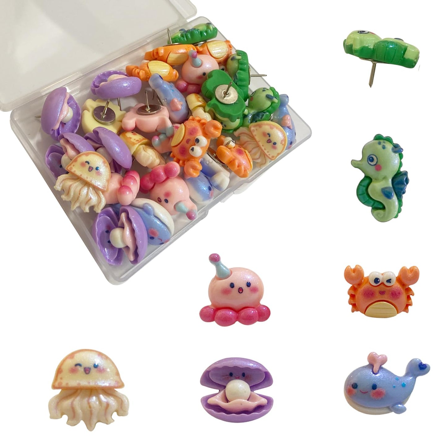 30 Pcs Cute Ocean Push Pins for Cork Board Cute Animal Thumbtack for Photos Wall Maps Bulletin Board (Set A)