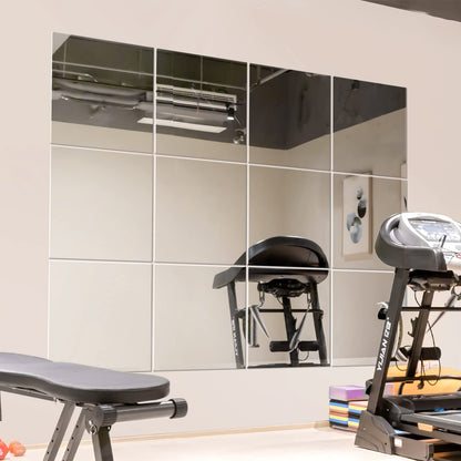 Murrey Home Wall Mirror for Home Gym Mirror, Full Length Mirrors Wall Mounted, Frameless Full Body Mirror Tiles for Wall, Door, Garage, 12" x12PCS