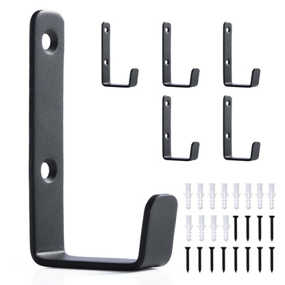 IBERDE Heavy Duty Hooks, Stainless Steel Hooks for Hanging, Coat Hook, Wall Hooks Wall Mounted Hook Towel Hook Garage Holder Screw Hanger, 6 Pack (Black)