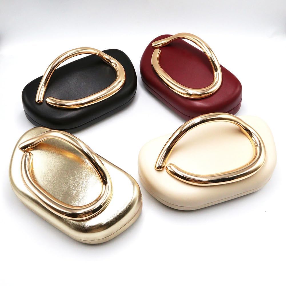 CUXVA Clutch Purses for Women Chic Pu Leather Evening Bag Formal Designer Metal Handle Handbags for Wedding Party Prom