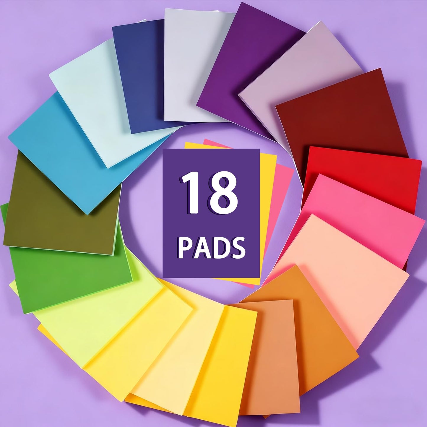 (18 Pads) Sticky Notes 3x3 inch, Self-Stick Note Pads, 18 Colorful Sticky Notes for School Supplies or Office Supplies