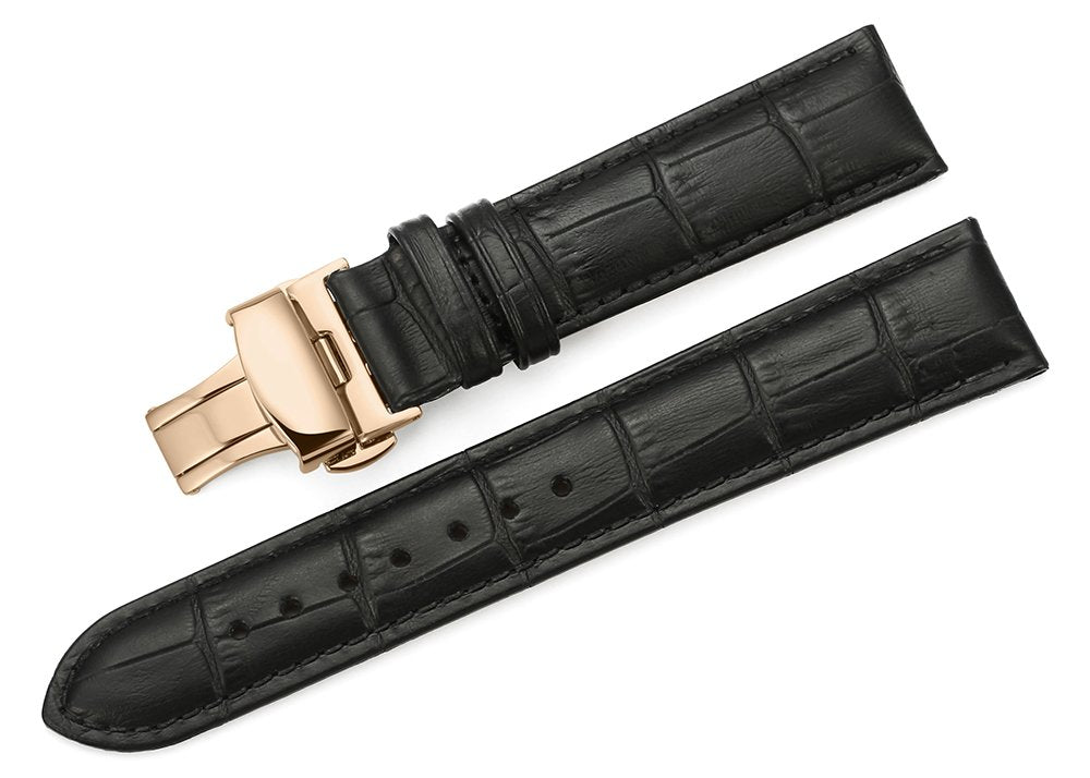 iStrap Leather Watch Band -Alligator Grain Embossed Pattern Calfskin Replacement Strap-Stainless Steel Deployment Buckle with Push Buttons-Bracelet for Men Women-18mm 19mm 20mm 21mm 22mm 24mm