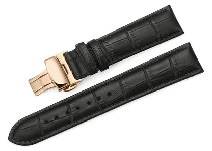 iStrap Leather Watch Band -Alligator Grain Embossed Pattern Calfskin Replacement Strap-Stainless Steel Deployment Buckle with Push Buttons-Bracelet for Men Women-18mm 19mm 20mm 21mm 22mm 24mm