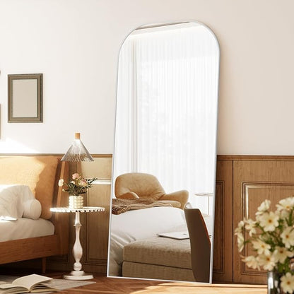 Koonmi Full Length Mirror, 71"x26" Mirror Full Length with Stand, Silver Domed Top Square-Edged Floor Mirror with Aluminum Alloy Frame for Bedroom Living Room