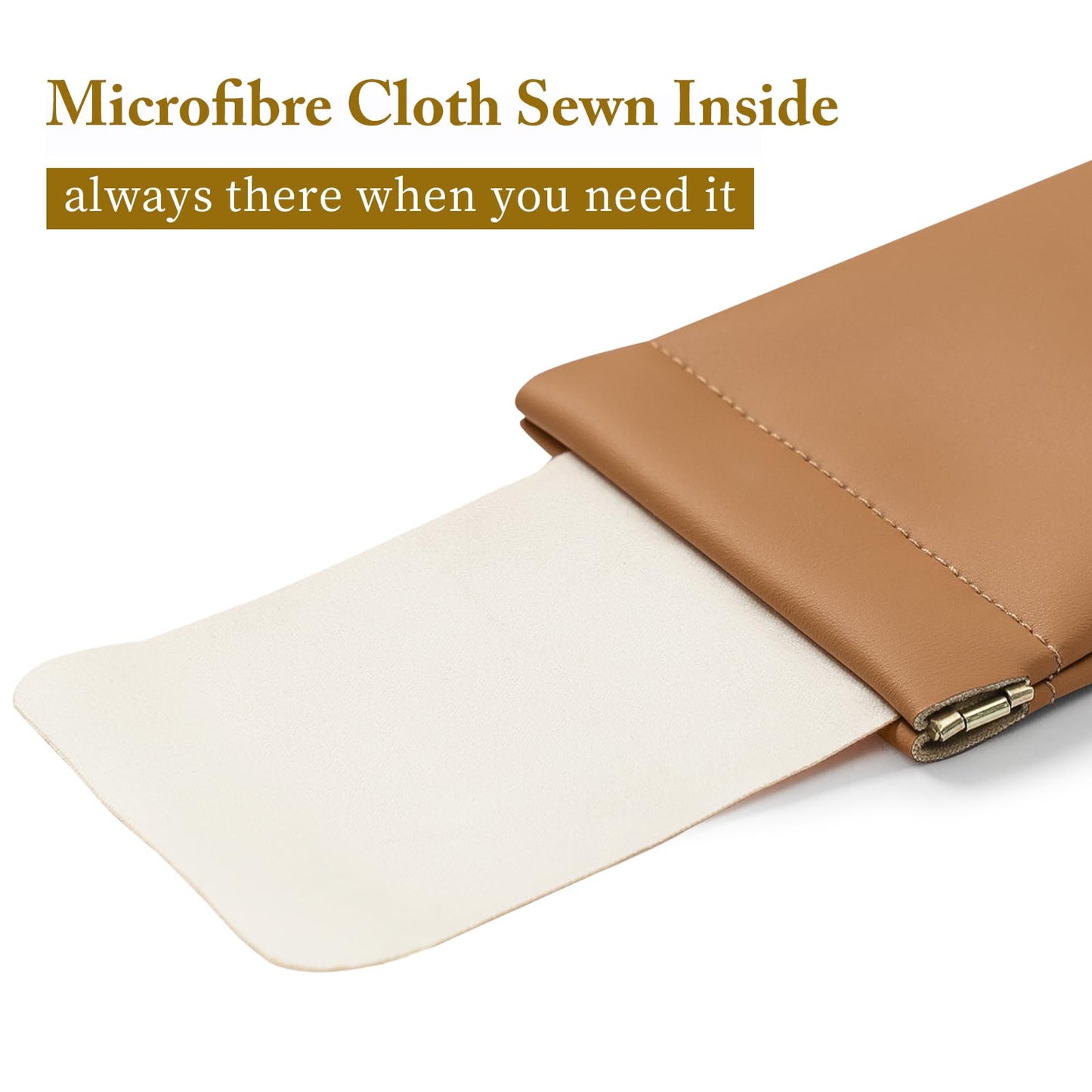MEIBOOCH Squeeze Top Sunglass Case, New Organosilicon Soft PU Leather Eyeglass Glass Case Travel Large Sunglasses Pouch (No phrase printed, Brown+Beige)