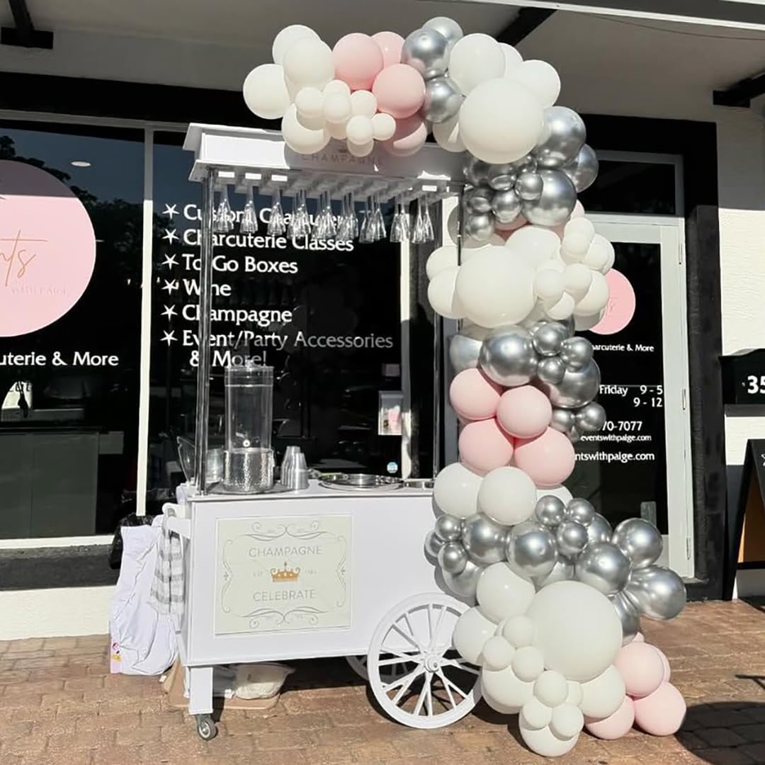 Pink White Silver Balloons Arch Kit, 162pcs Winter Wonderland Garland with Pastel Pink White Metallic Silver and Confetti Balloons for Wedding Princess Snowflake Theme Birthday Party Decorations