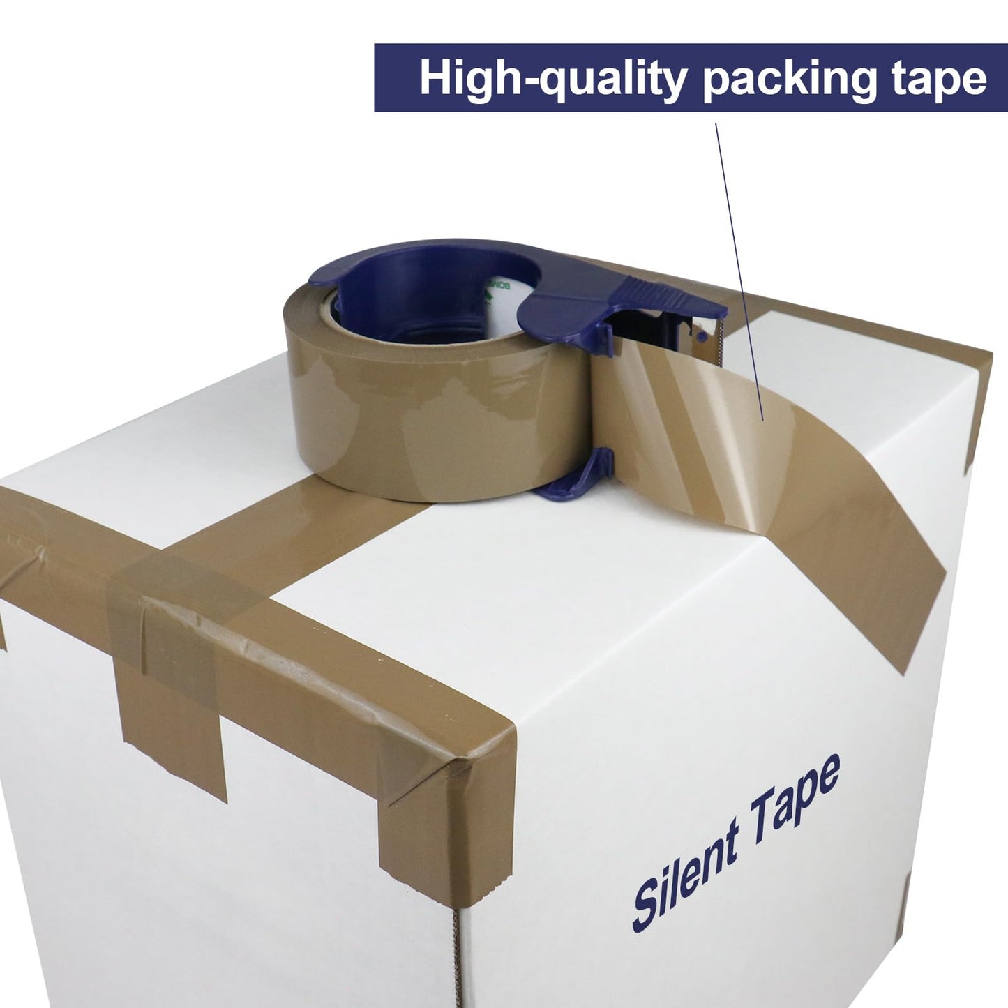 BOMEI PACK 6 Rolls Silent Brown Packing Tape, 1.88" x 60 yds,Heavy Duty Packaging Carton Tape for Shipping Packaing Moving Sealing, 2.4mil Thickness, 60 Yards Per Roll with Blue Dispenser