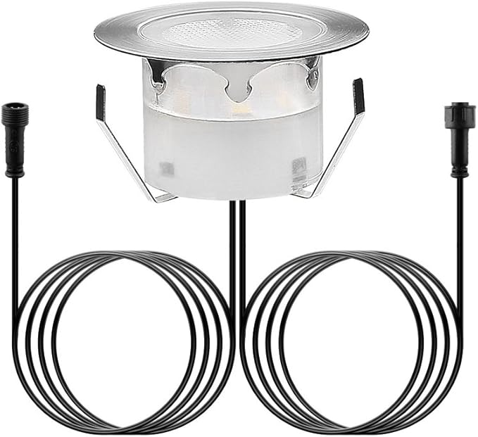 1 Pack Led Deck Lights Outdoor Waterproof Low Voltage Stainless Steel 1W Outdoor Yard Garden Decoration Lamps Landscape Pathway Patio Step Stairs LED In-ground Lights Silver Border(Warm White)