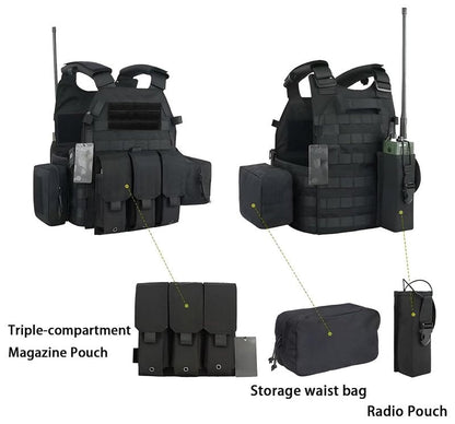 Veasunverse Tactical Vest for Airsoft & Paintball, Adjustable MOLLE Plate Carrier with Patch Panels for Hunting & Outdoor Training(Black)