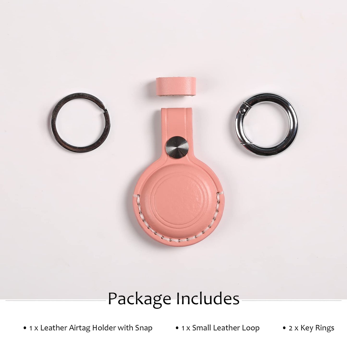 KEEPXYZ Genuine Leather Airtag Holder Suitable for Apple Airtag Keychain Leather, Small Air Tag Holder with Key Rings, Protective Airtag Case Cover Accessories (Pink V1.0)