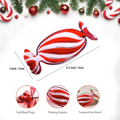 Gkesgm Christmas Decor Peppermint Candy Tray, Crystal Glass Fruit Plates,Sweet Snack Bowl,Wedding Dessert Storage Tank,Holiday Decor,Red,ZRO-065