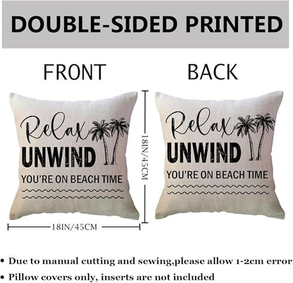 ULOVE LOVE YOURSELF Coastal Beach Throw Cushion Covers Double-Sided Tropical Palm Paddles Anchor Starfish Summer Beach House Decorative Pillowcase 18 x 18 Inch 4Pack Porch Patio Decor (Black)