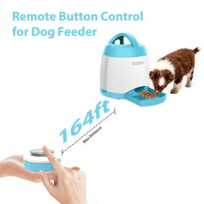 PETGEEK Automatic Dog Feeder/Treat Dispenser with Rechargeable Button Remote Control, Interactive Dog Food Puzzle & Stimulation Toys, 400ml Capacity Pet Dispensing Toy for Indoor/Outdoor Play