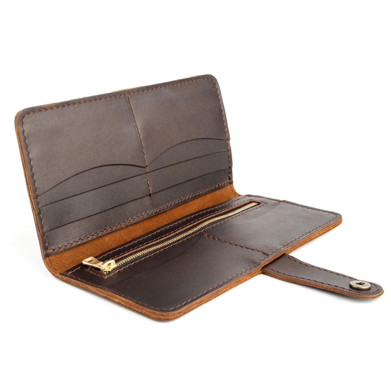 Portland Leather Goods Women's Bifold Wallet – Slim Design with Secure Snap, 8 Card Slots & Interior Zipper Pocket – Grizzly