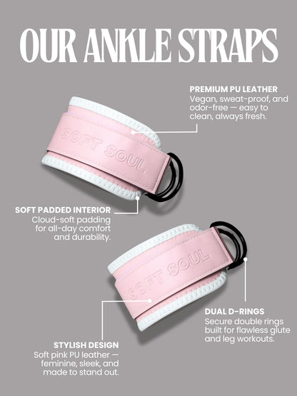Ankle Straps for Cable Machine Women – Adjustable (Pair) with D-Ring for Glute Kickbacks, Leg Curls, Hip Thrusts – Gym Foot Cuffs for Cable Pulley System & Home Fitness (Power Pink, Regular)