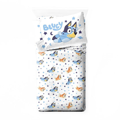 Jay Franco Bluey & Bingo Toddler Comforter Set - 4 Piece Bed Set Includes Sheet Set & Pillow Covers - Super Soft Clouds & Stars Kids Bedding