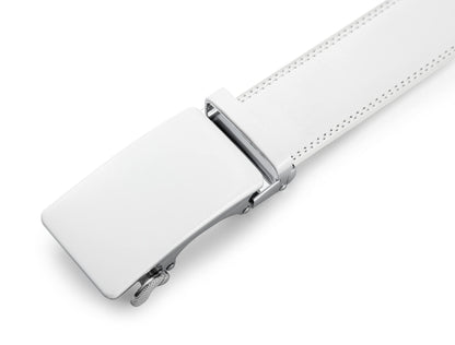 Lingli White Belt for Men Ratchet Dress Belt with Automatic Buckle -Trim to Fit-35mm wide-0051-110-White