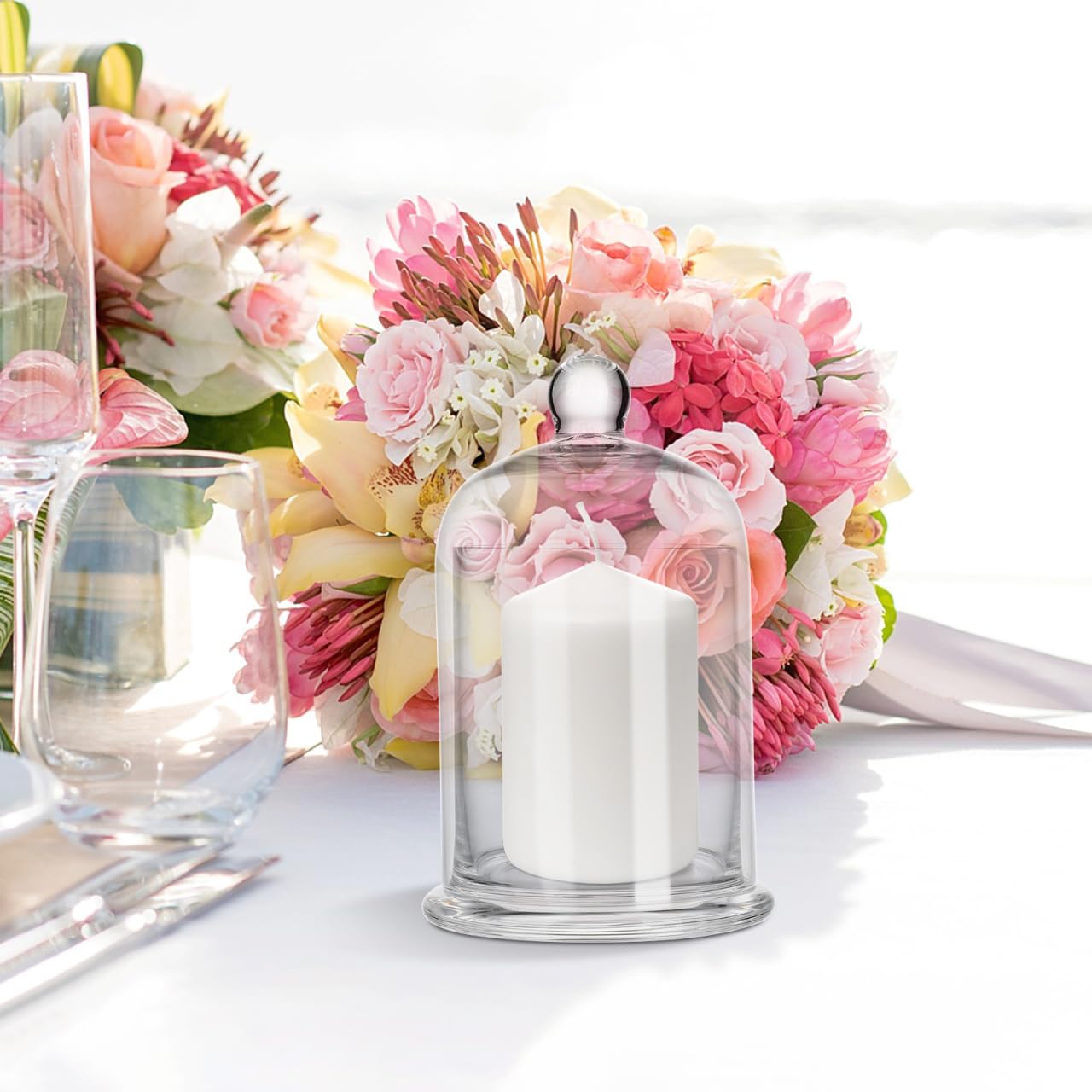 UKCOCO Glass Bell Jar Candle Holders Set of 2 – 6.22" Cloche Dome for Romantic Ambiance, Wedding Centerpiece & Home Decor, Gift for Anniversary