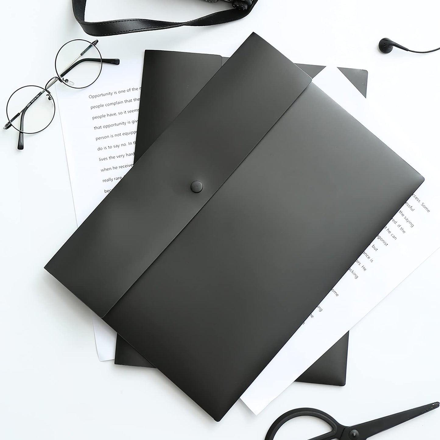 VANRA 5 Pieces A4 Envelopes Folders for Paperwork Plastic Wallets Document Organizer with Snap Button Closure A4 Letter Size (Black)