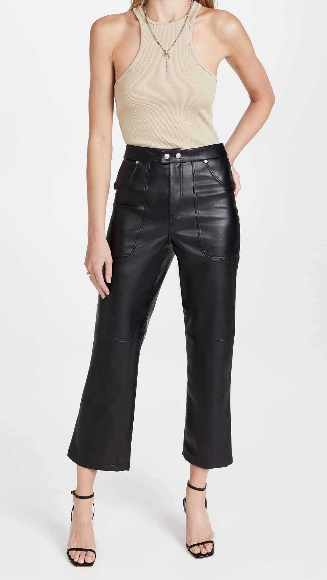 [BLANKNYC] womens Luxury Clothing Ribcage Straight Leg Vegan Leather Pants, the Baxter Pants, Track Record, 26 US