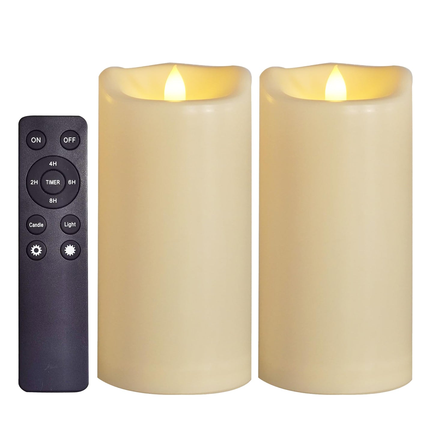 CANDLE CHOICE Large Waterproof Outdoor Battery Operated Flameless Candles with Remote Timer Realistic Flickering Plastic Electric LED Pillars for Lantern Garden Yard Halloween Christmas 4x8 2 Pack