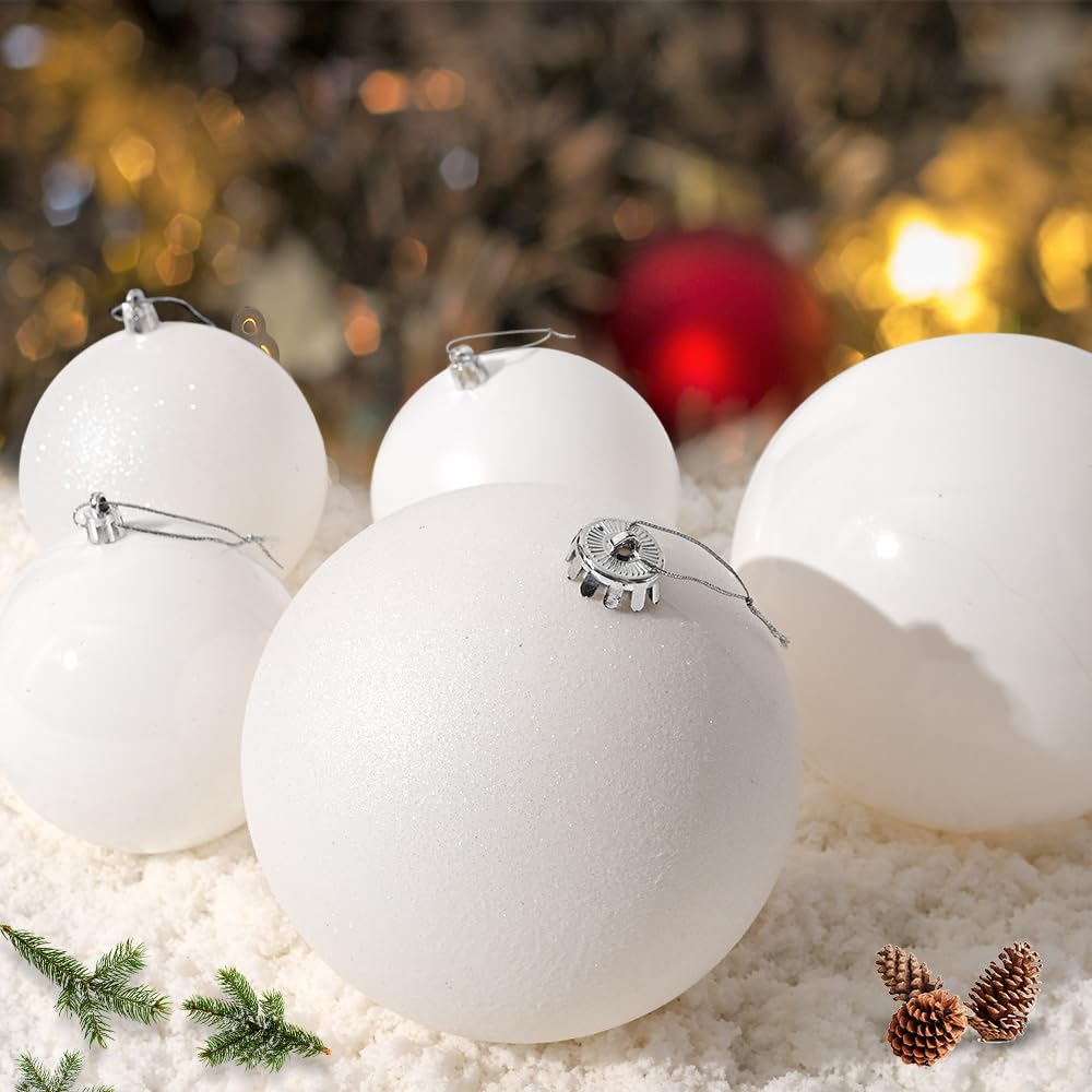 Benjia Extra Large Size Outdoor Christmas Ornaments, Oversized Huge Big Shatterproof Xmas Christmas Plastic Balls for Outside Lawn Yard Tree Hanging Decorations (6"/150mm, White, 6 Packs)