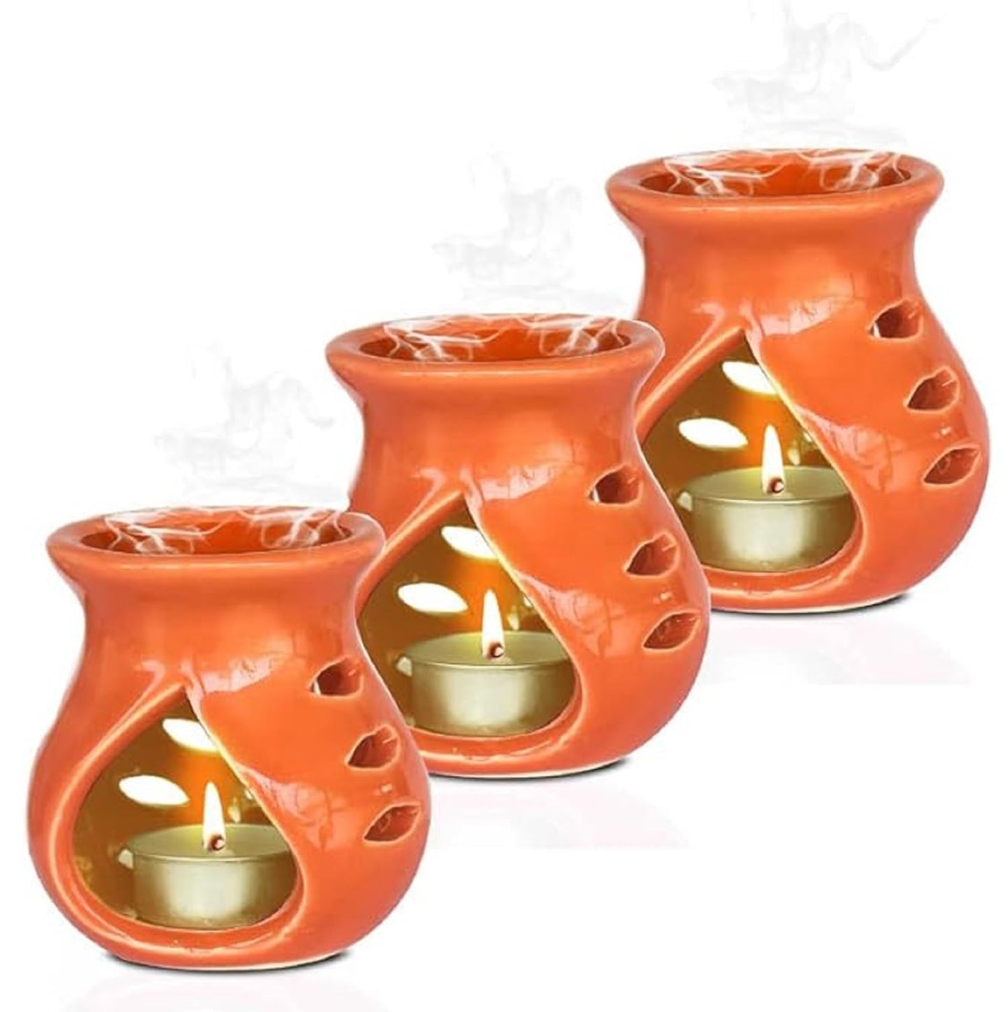 Pure Source India Ceramic Essential Oil Burner Wax Melt Burners |Aromatherapy| Ceramic Oil Diffuser| Candle Tealight Holder (Set of 1) Home Bedroom Decor Christmas Housewarming Gift, Orange