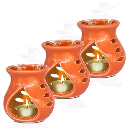 Pure Source India Ceramic Essential Oil Burner Wax Melt Burners |Aromatherapy| Ceramic Oil Diffuser| Candle Tealight Holder (Set of 1) Home Bedroom Decor Christmas Housewarming Gift, Orange