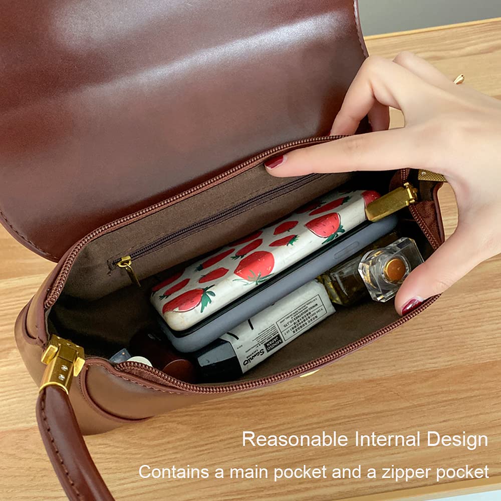 Small Clutch Shoulder Bag for Women Leather Mini Tote Handbag Purse with Buckle Closure (coffee)