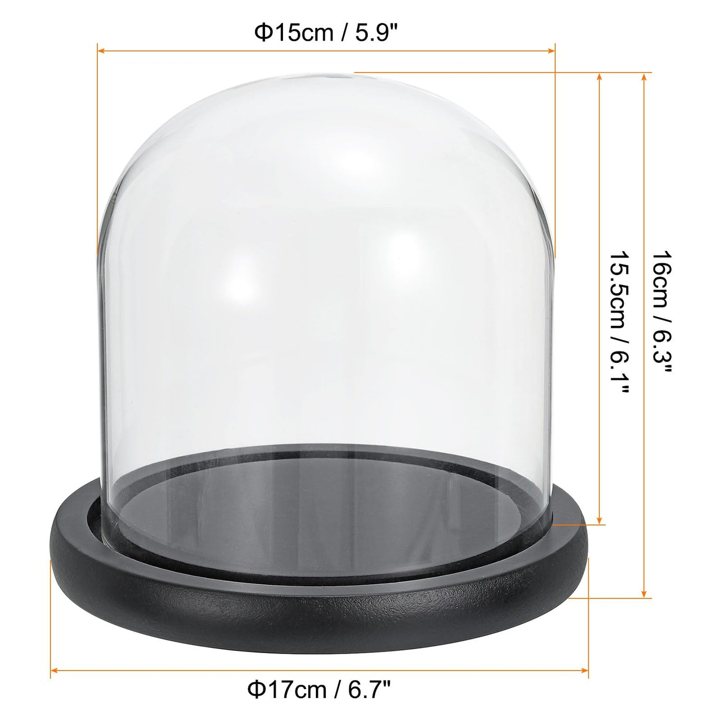 PATIKIL 6.1"x5.9" Clear Cloche Glass Dome, Glass Bell Jar Display Case Tabletop Centerpiece with Black Wooden Base for Christmas Home Decor