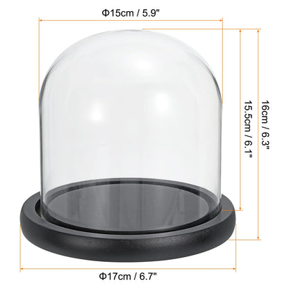 PATIKIL 6.1"x5.9" Clear Cloche Glass Dome, Glass Bell Jar Display Case Tabletop Centerpiece with Black Wooden Base for Christmas Home Decor